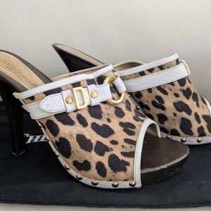 Dolce & Gabbana D&G Leopard Print Peep-Toe Mules Vintage Sz 41/10 US